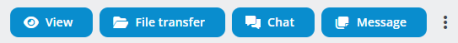 Toolbar with four blue action buttons: View, File transfer, Chat and Message, each with a corresponding icon. A vertical ellipsis menu icon appears on the far right.